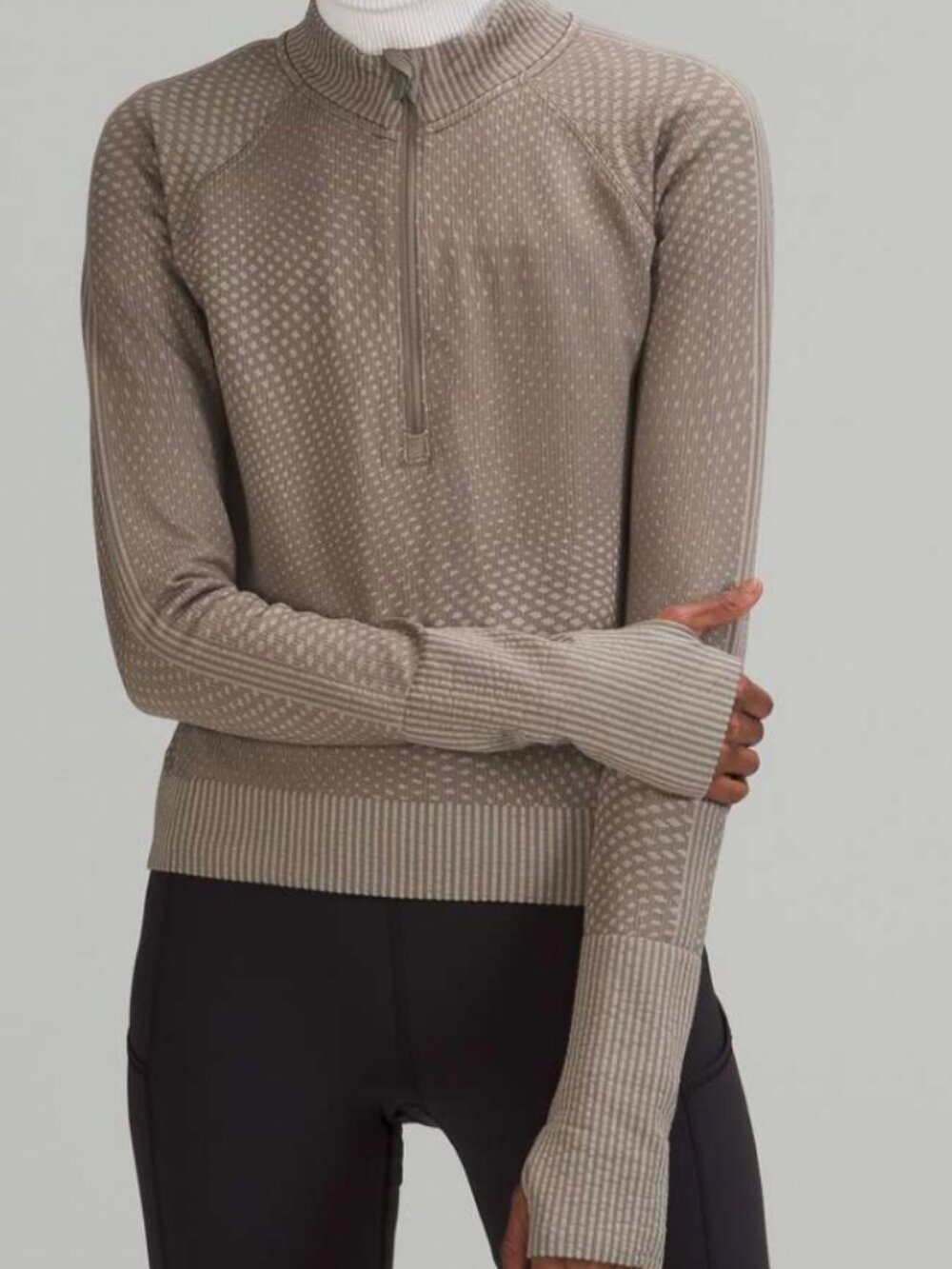 Lululemon Rest Less Cropped Half-Zip Grid Warp Rover / Raw Linen sz 4